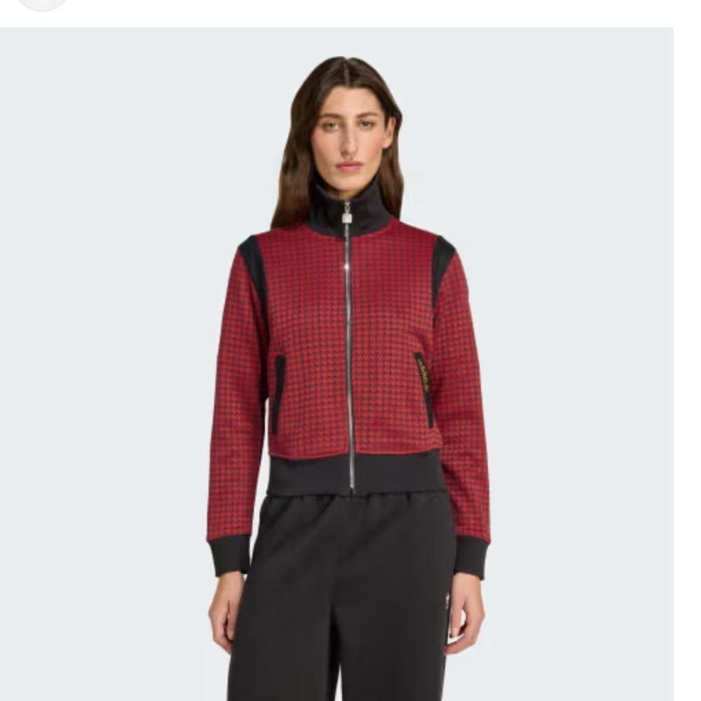 Adidas Originals Houndstooth Track Top Better Scarlet Black JY3461 Womens Medium